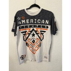 American Fighter Mens Large T-Shirt Training Division Graphics Gray & White